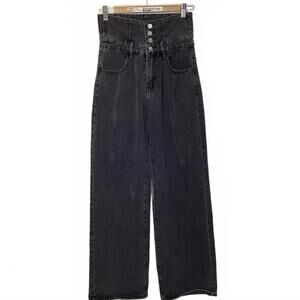 Japanese Made Ultra Highrise Charcoal Denim Trousers With Distressing  26 Waist.